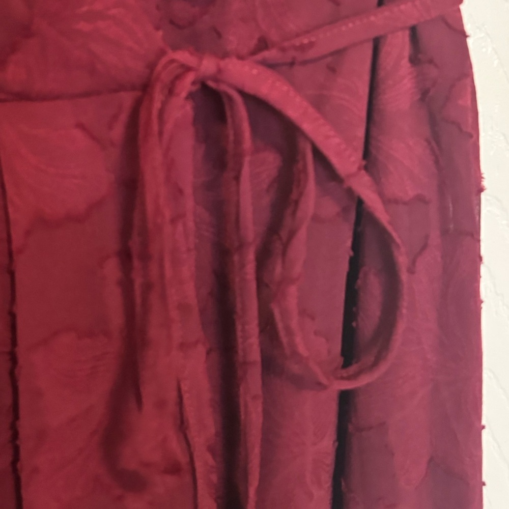 Lulus Burgundy Floral Jacquard Wrap Maxi Dress wedding guest prom - Picture 6 of 8